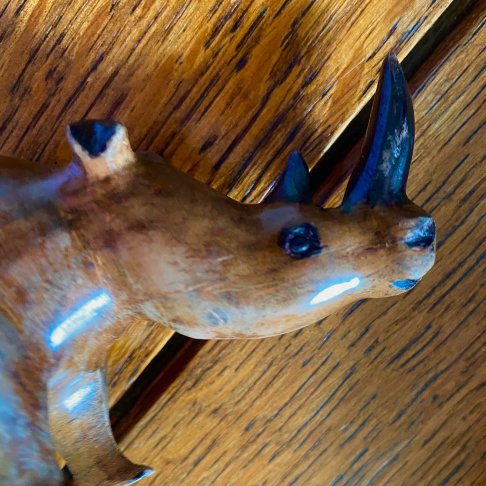 Handcarved 2 Horned African Rhino. Amazing piece of art. Wood is smooth. EC - Picture 13 of 15